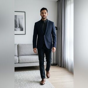 Zara Navy Blue Blazer Jacket w/ A Detachable Inner Layer Mens Size 44